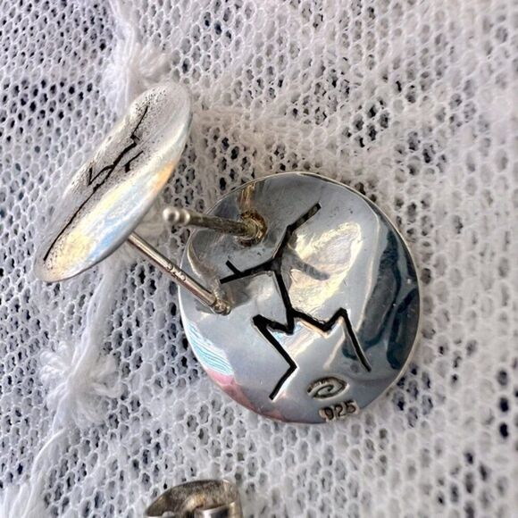 Vintage MICHOU Sterling Petroglyph Button Post Earrings - Picture 6 of 9